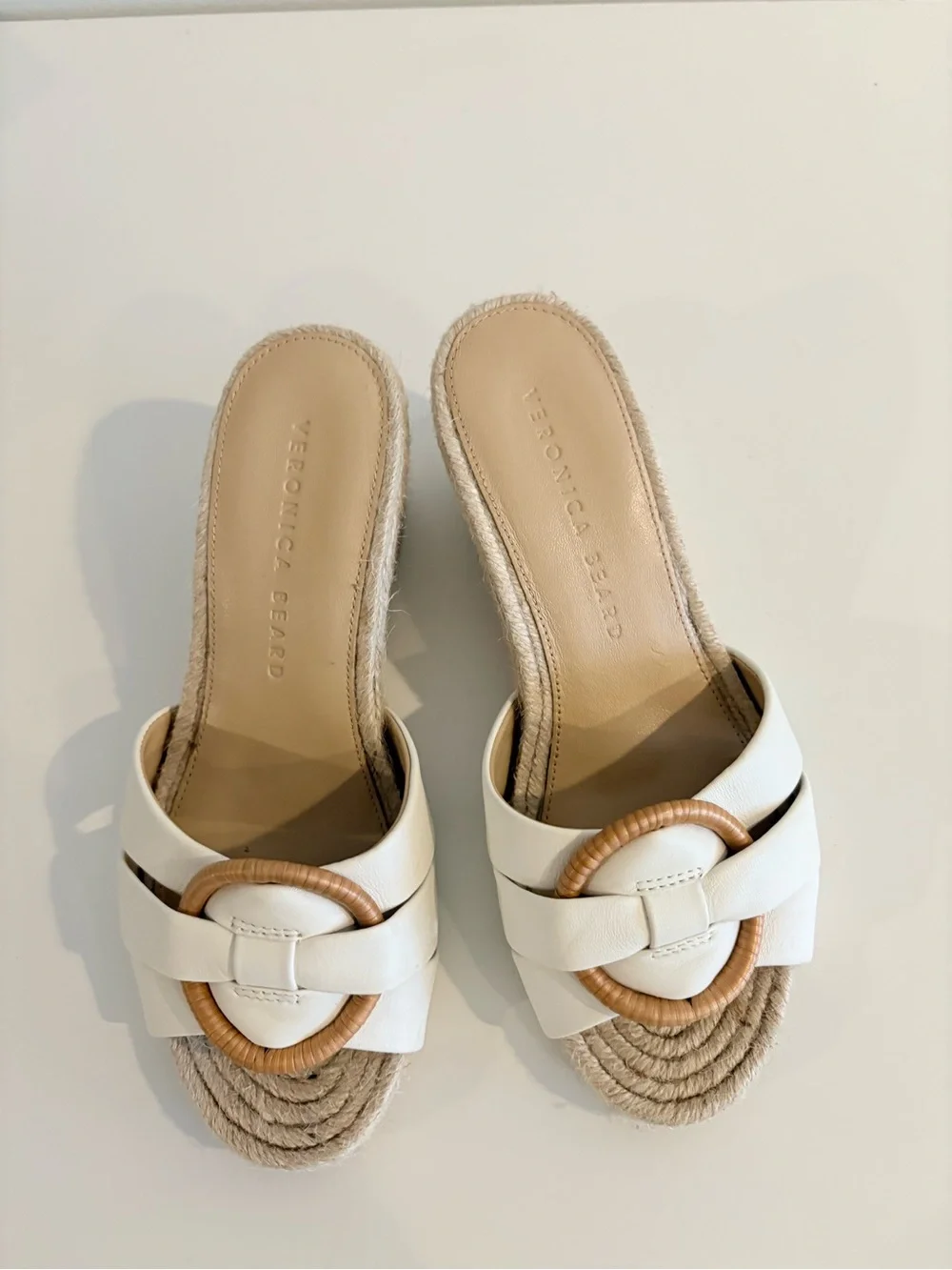 Veronica Beard || Ivy Woven Wedge Espadrille Sandals White Tan 5